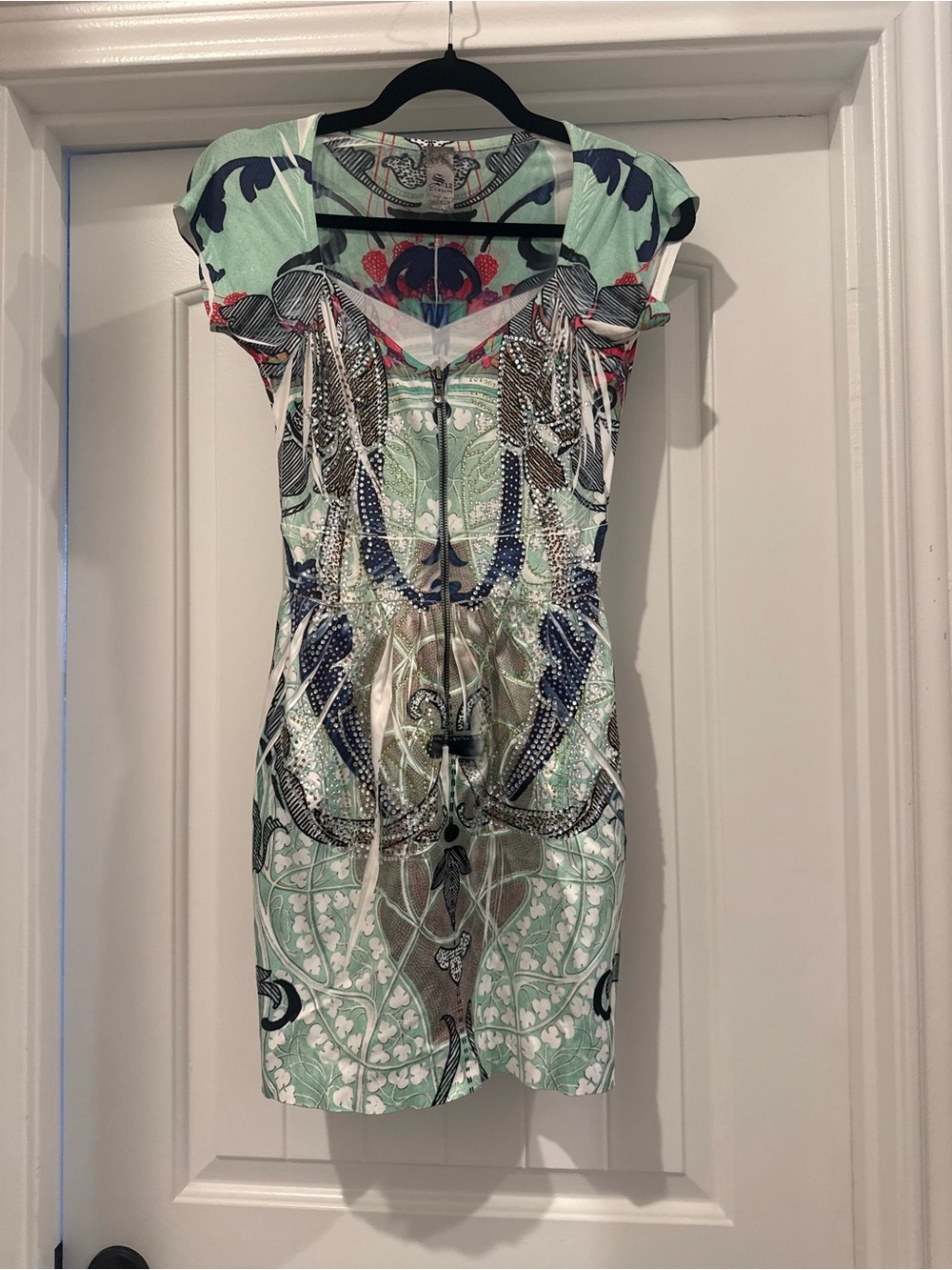 S-Twelve Mint Green Printed Zip-Front Mini Dress